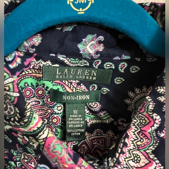 Lauren Ralph Lauren Non Iron Paisley Print Button Up 100% Cotton Shirt Sz 1X - Picture 2 of 9
